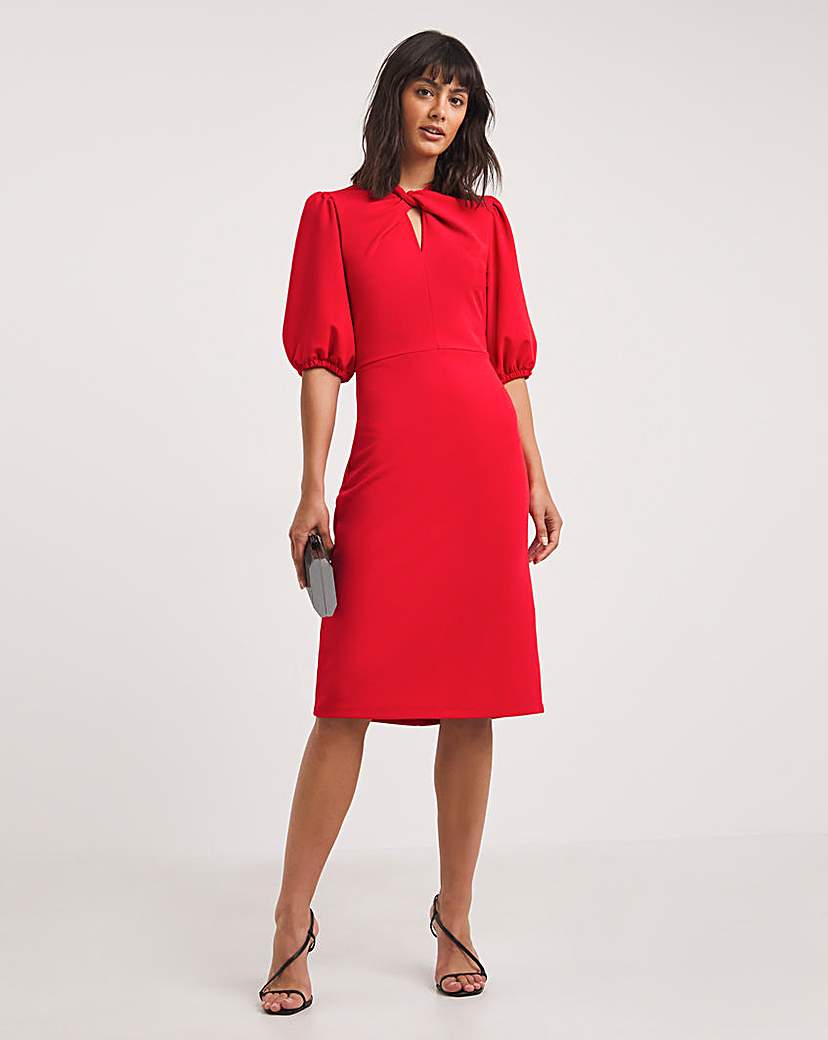 Red Twist Neck Scuba Dress