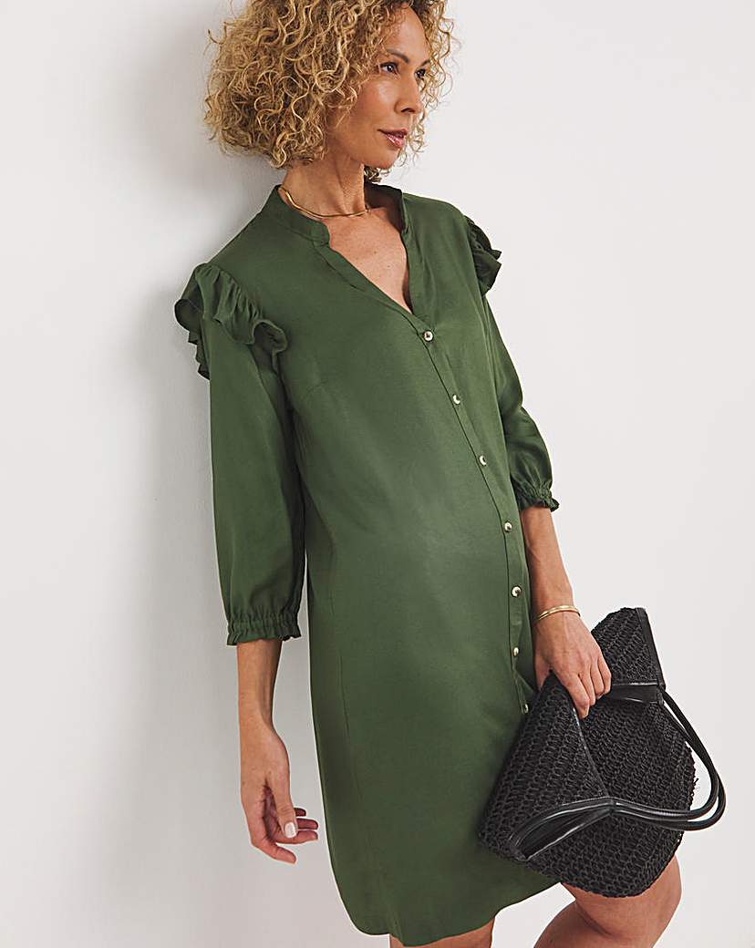 Viscose Twill Frill Shoulder Shirt Dress