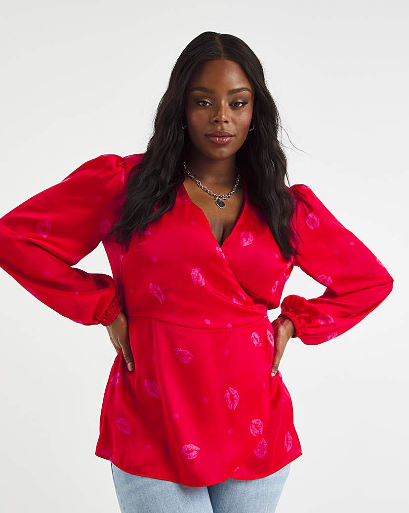 Pink Print Satin Peplum Blouse