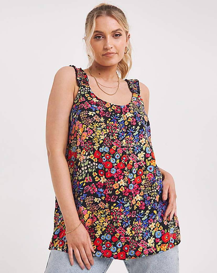 Floral Print Button Frill Strap Cami
