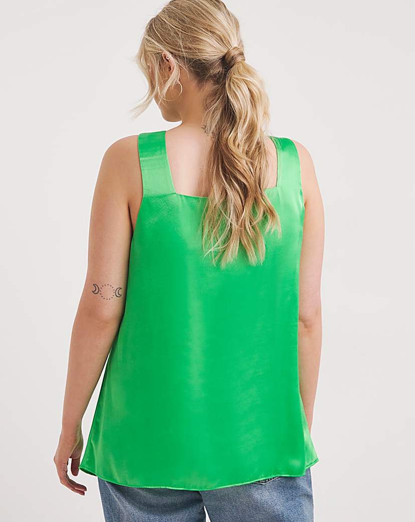 Green Satin Cowl Neck Cami