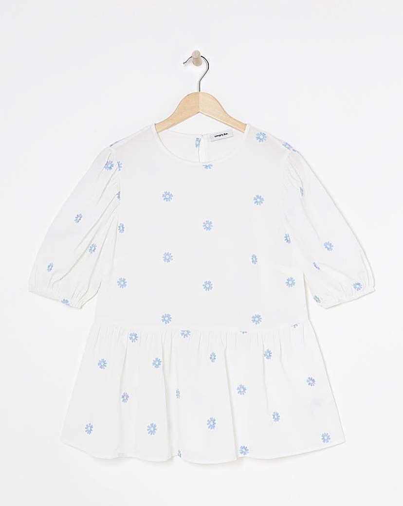 White Embroidered Puff Sleeve Top