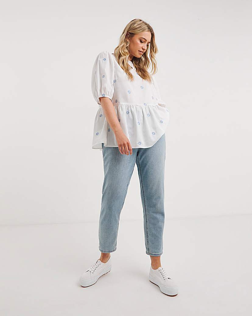 White Embroidered Puff Sleeve Top