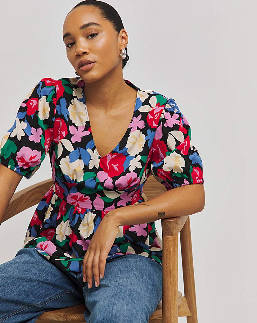 Floral Illusion Corset Peplum Blouse