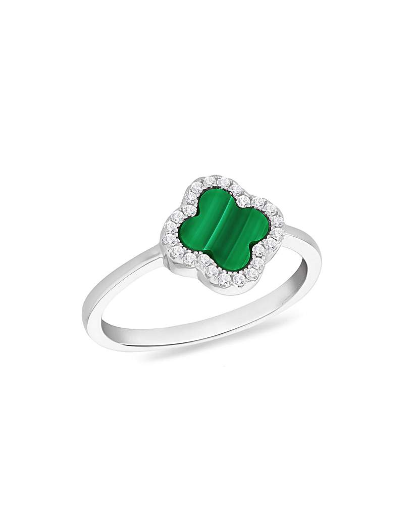 Sterling Silver Malachite CZ Ring