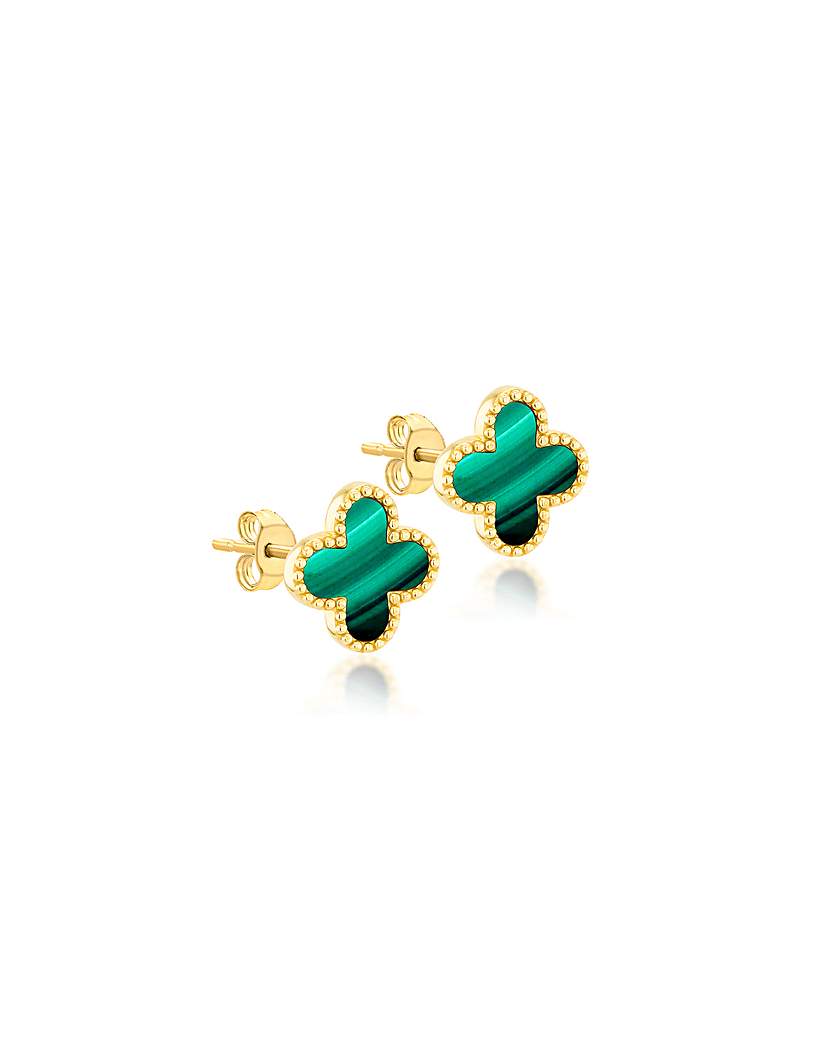 9ct Clover Malachite Stud Earring