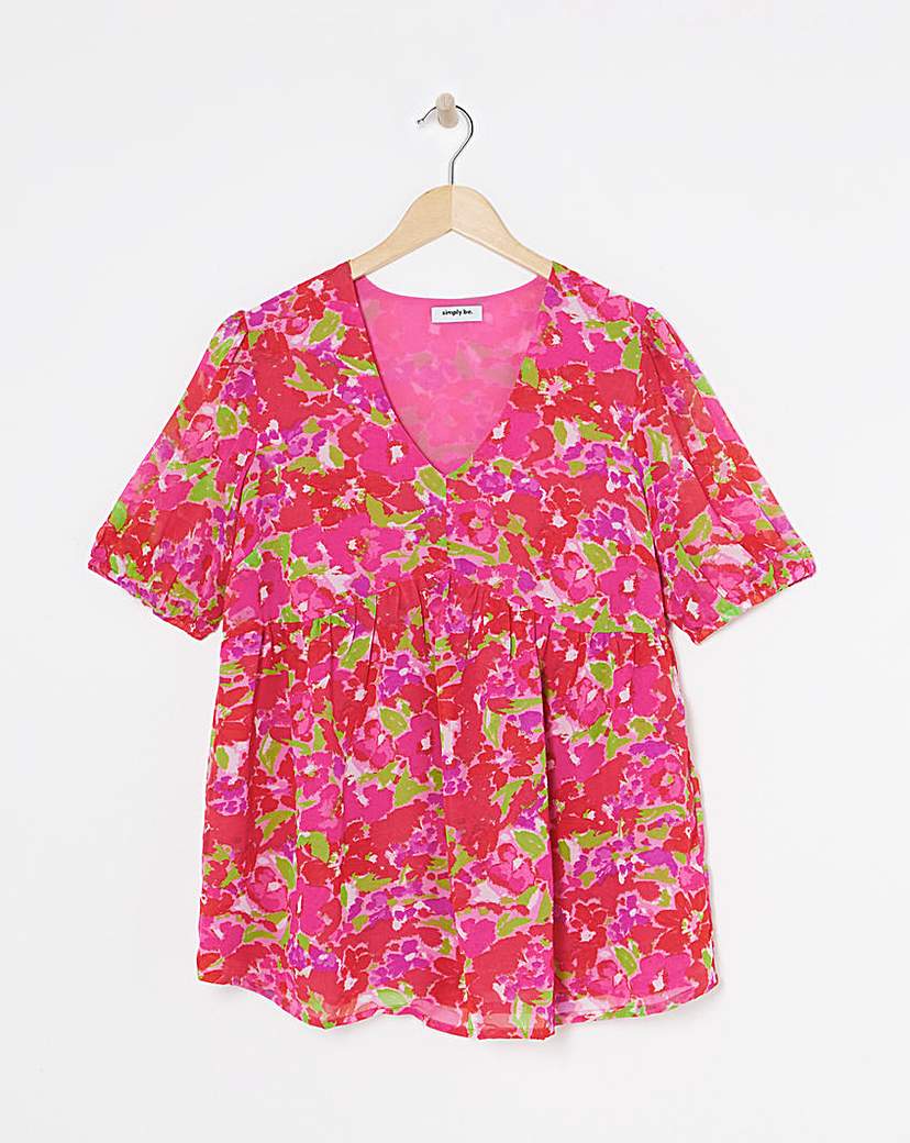 Pink Print - Women's - Georgette Printed Peplum Blouse - Size 10