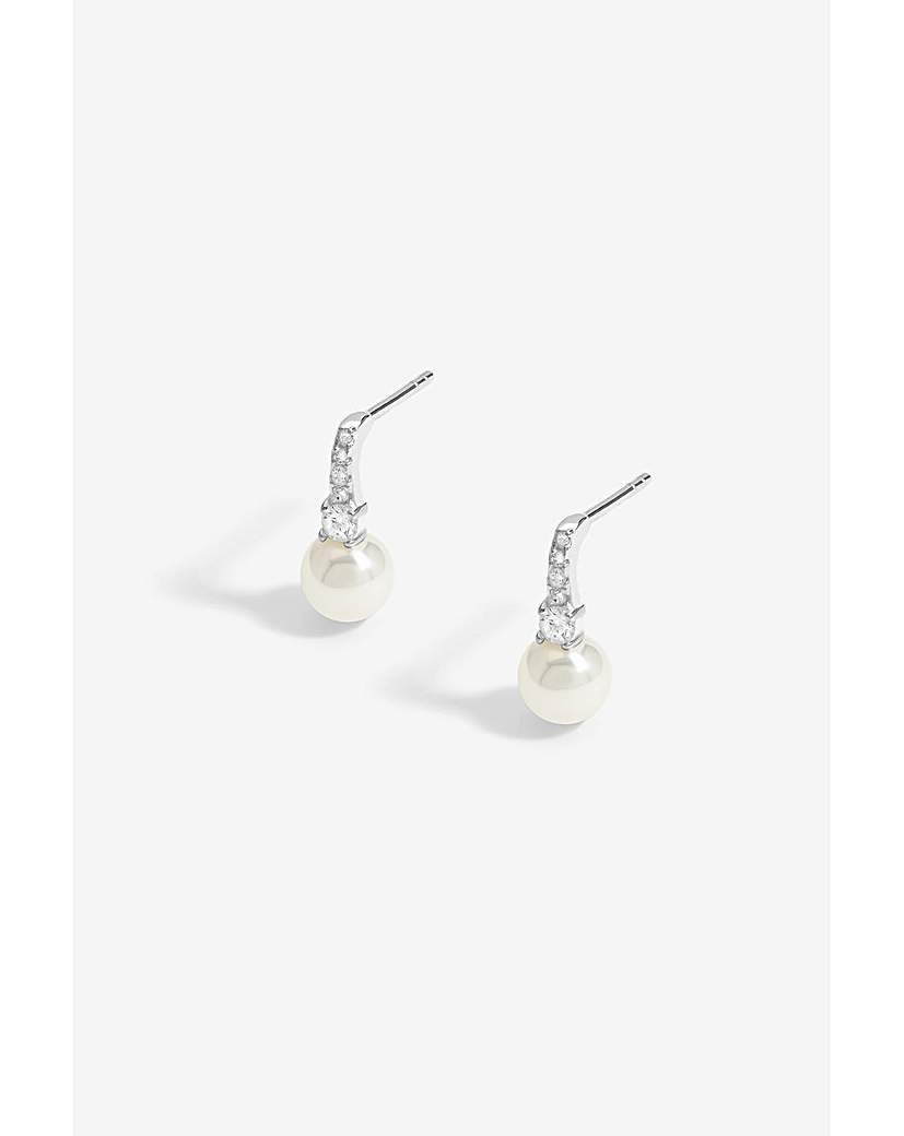 Simply Silver CZ Pearl Stick Earrings