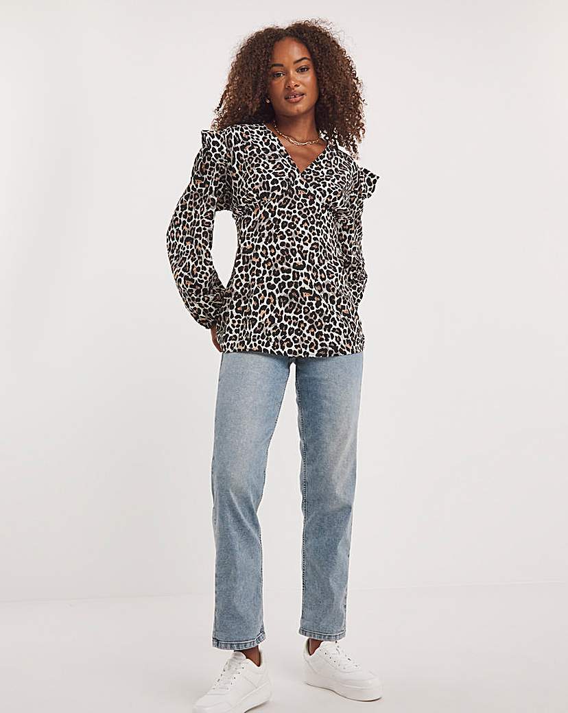 Leopard Print Ruffle Front Blouse
