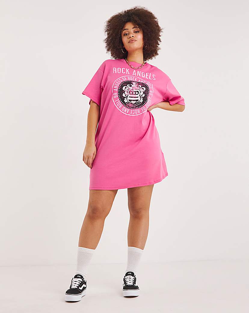 Pink - Women's - Rock Graphic T-Shirt Dress - Size 20