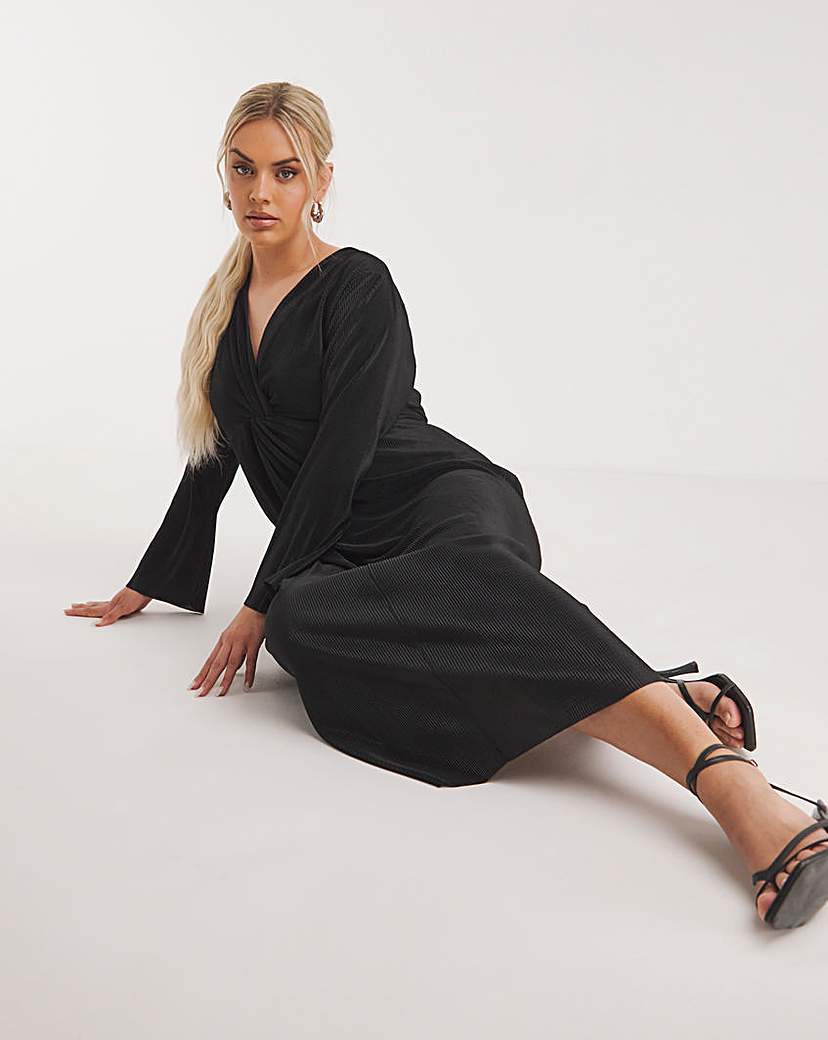 Twist Front Plisse Midi Dress