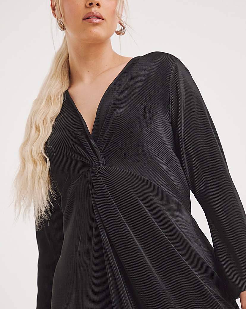 Twist Front Plisse Midi Dress