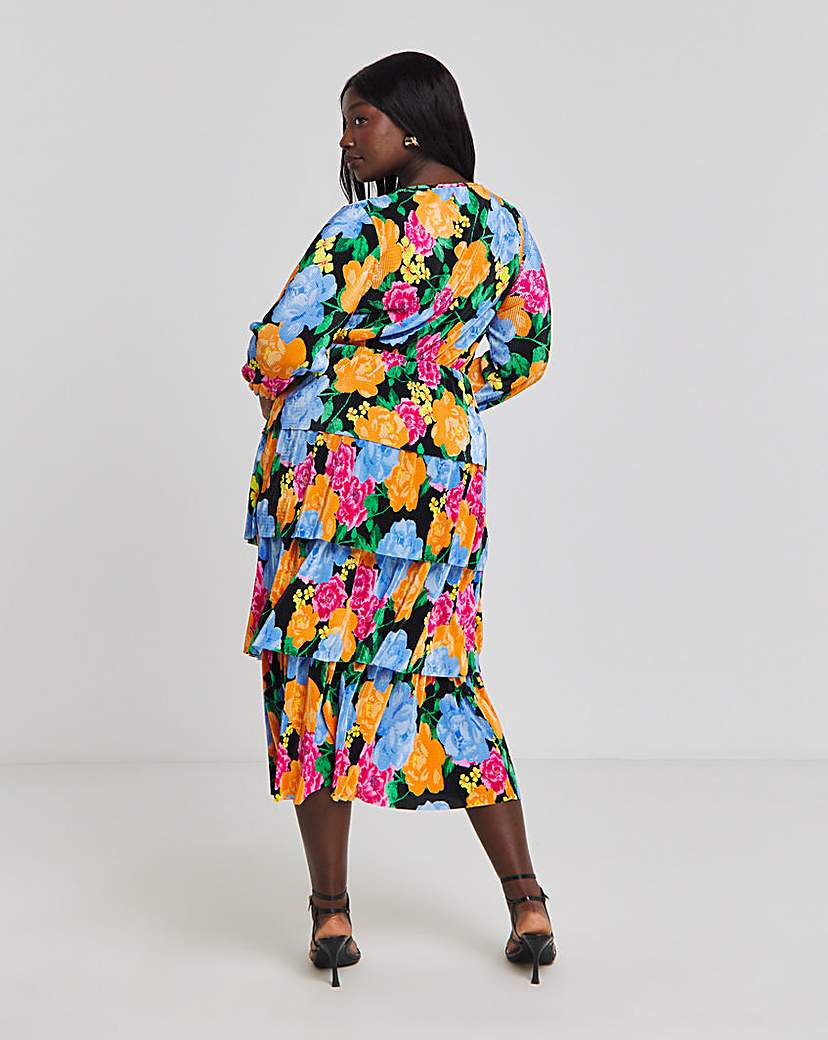 Tiered Plisse Midi Dress