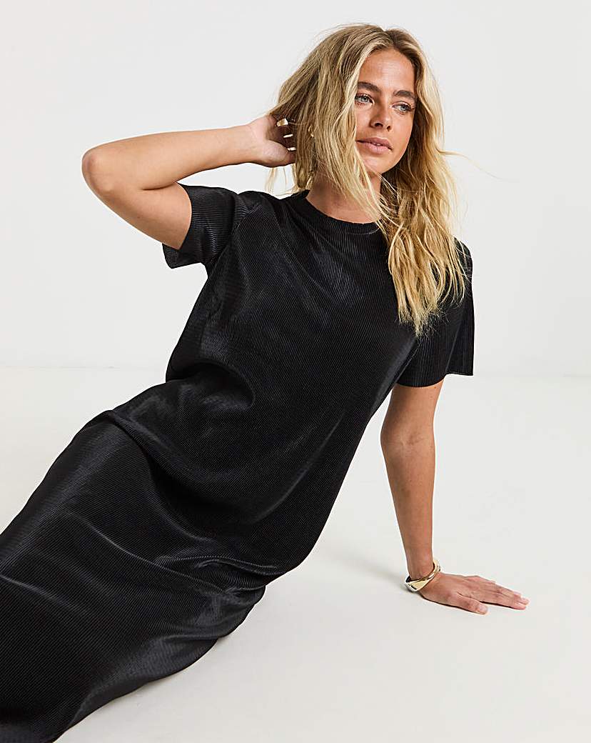 Black Plisse Midi Dress