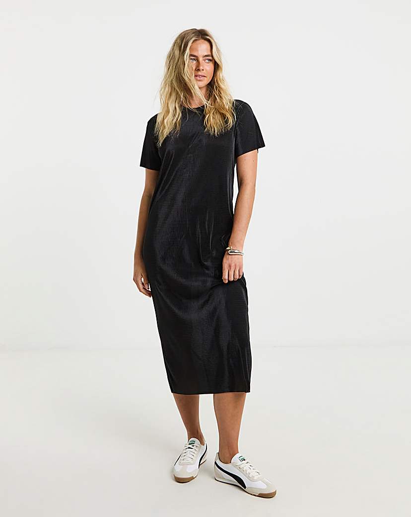 Black Plisse Midi Dress