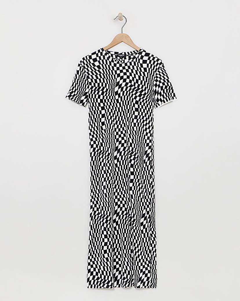 Checkerboard Plisse Midi Dress