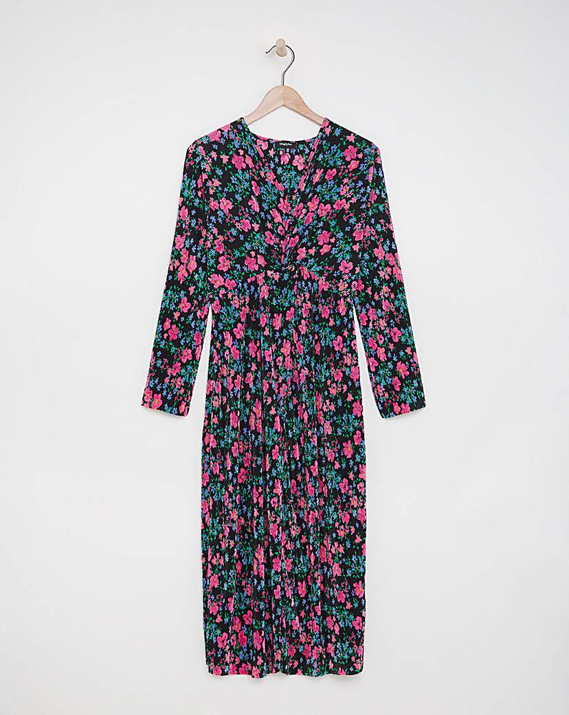 Twist Front Plisse Midi Dress