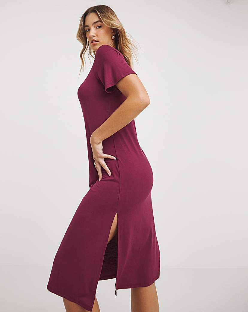Dark Red Jersey Midi T-shirt Dress