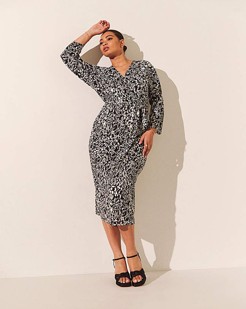 Plisse Wrap Front Midi Dress