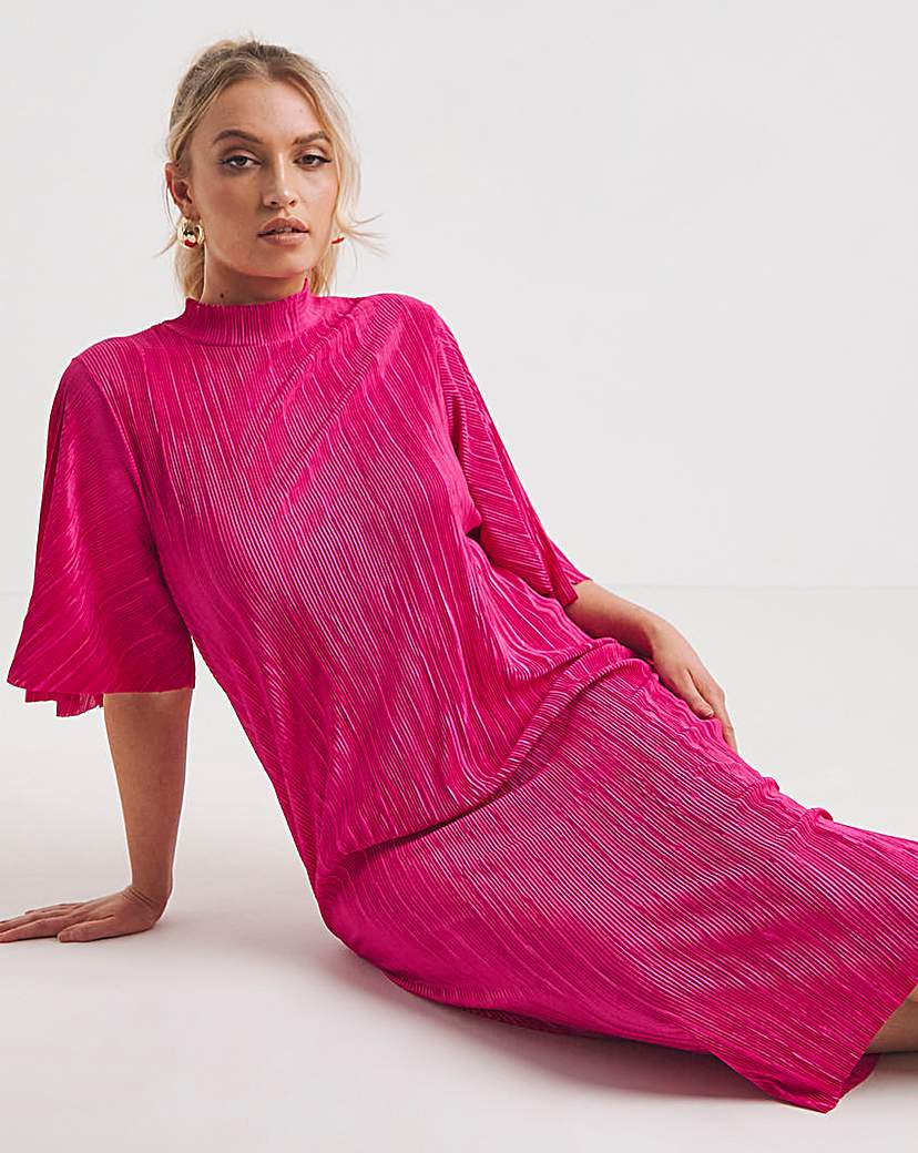Pink Plisse Midi Dress