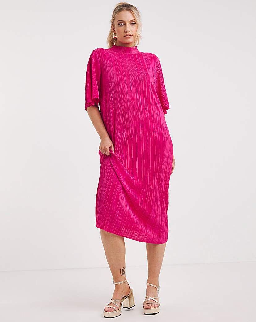 Pink Plisse Midi Dress