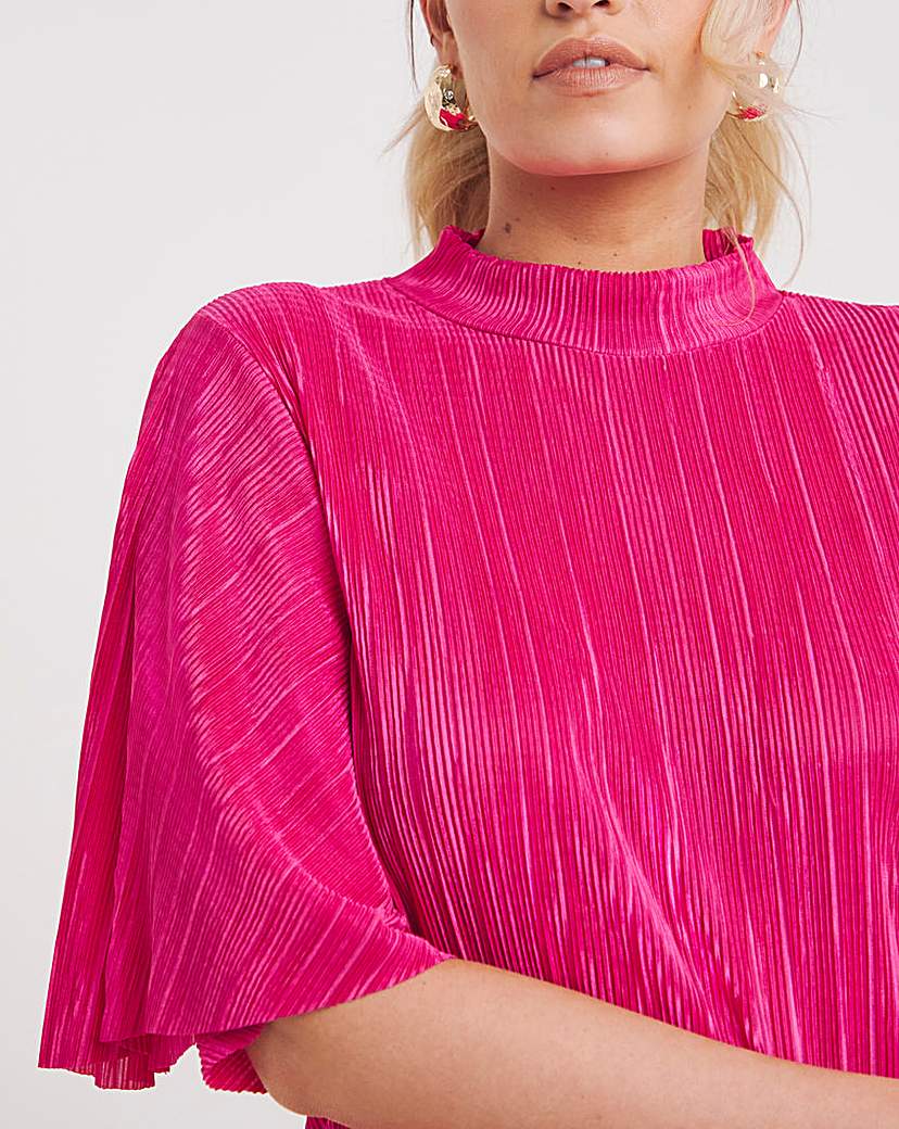 Pink Plisse Midi Dress