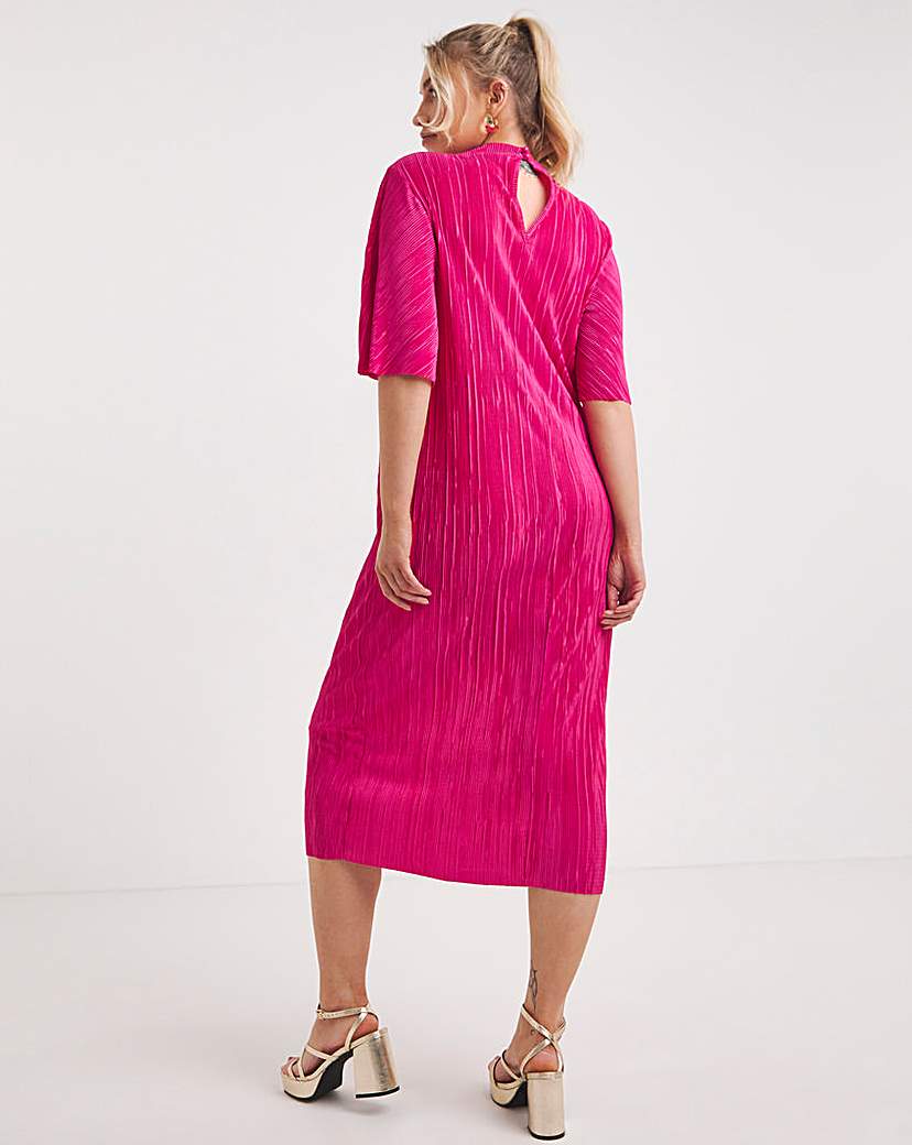 Pink Plisse Midi Dress