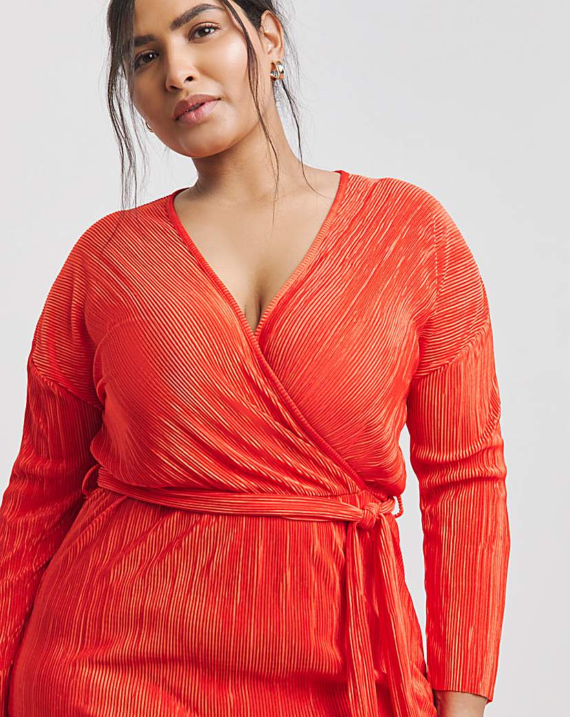 Plisse Wrap Front Midi Dress