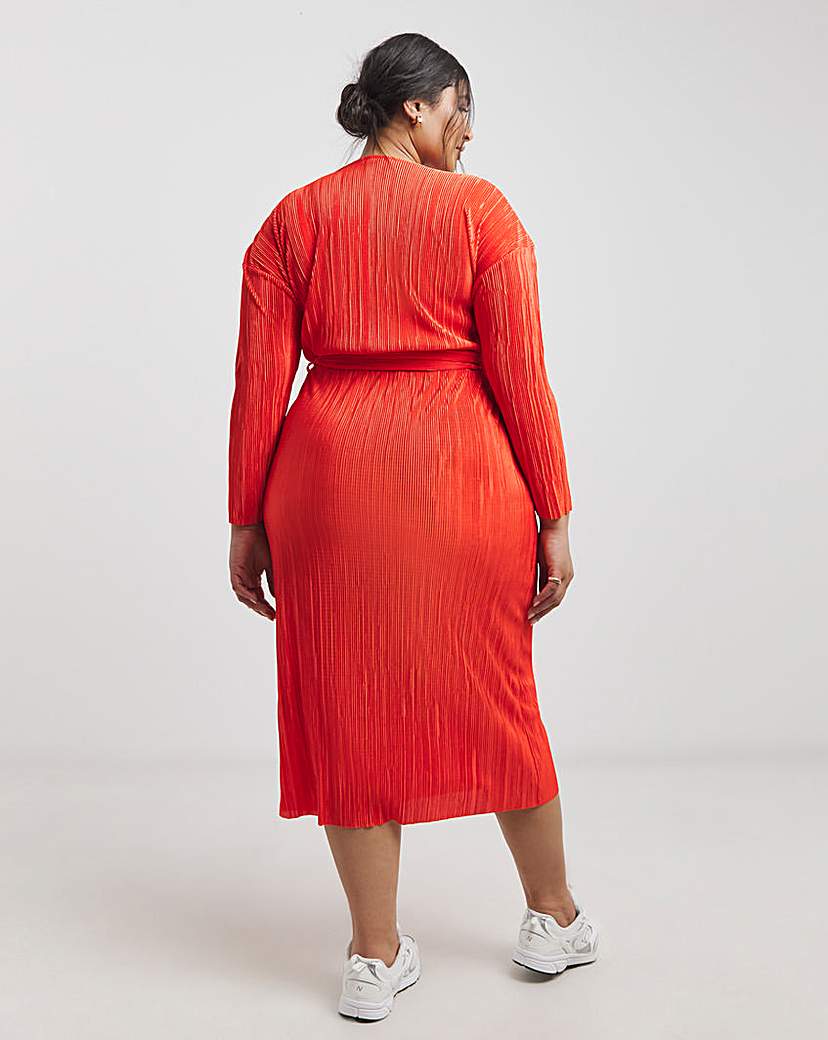 Plisse Wrap Front Midi Dress