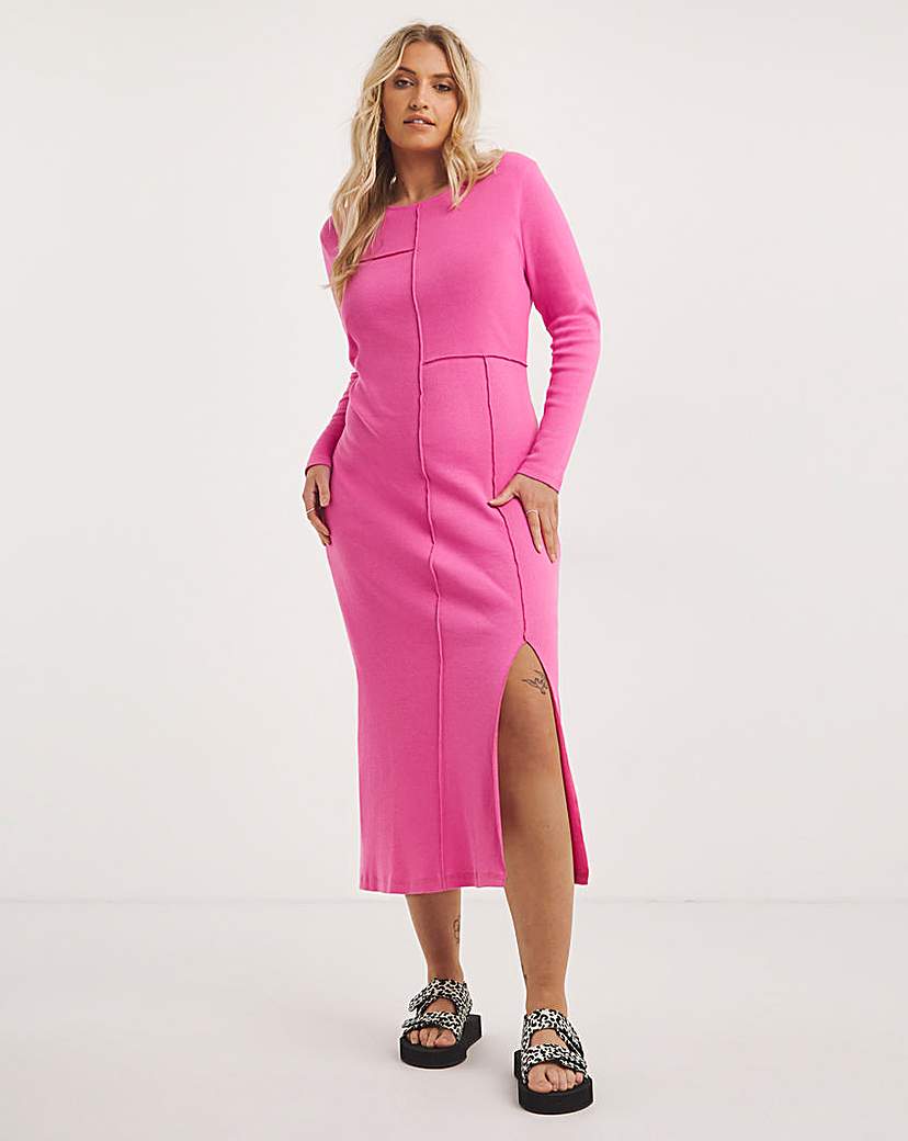 pink contrast stitch midi dress