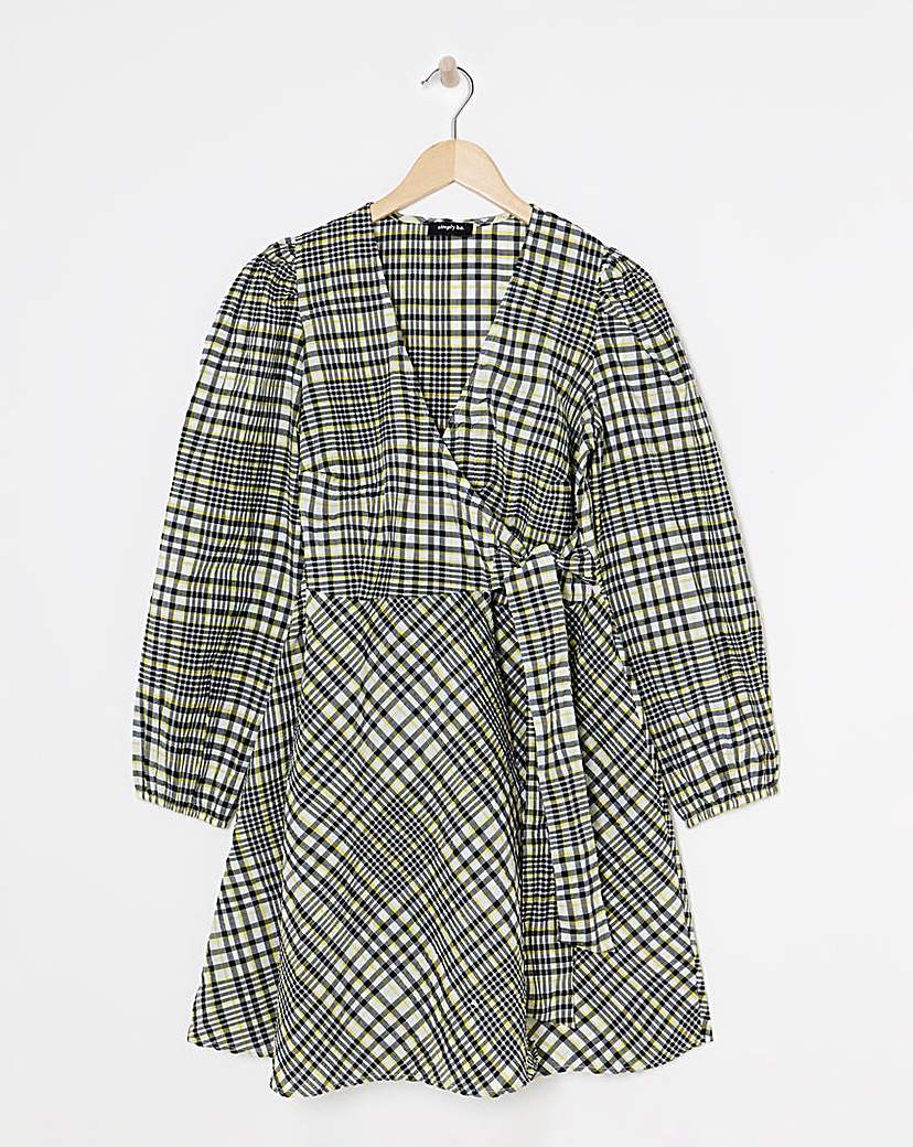 Simply Be - Women's Textured Check Wrap Dress - Size 10 - Check - 56% Polyester 43% Cotton 1% Elastane