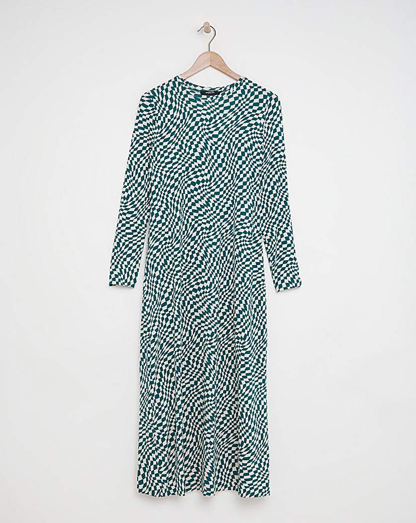 Green Printed Midaxi T-Shirt Dress