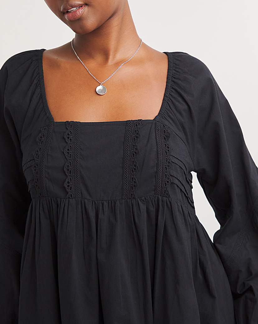 Sqaure Neck Poplin Smock Dress