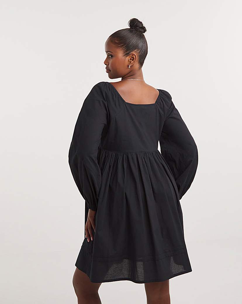 Sqaure Neck Poplin Smock Dress