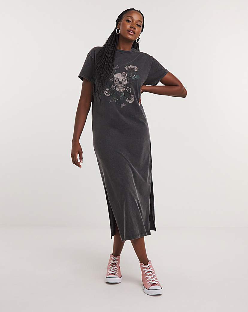 Acid Wash Rock Graphic T-Shirt Dress