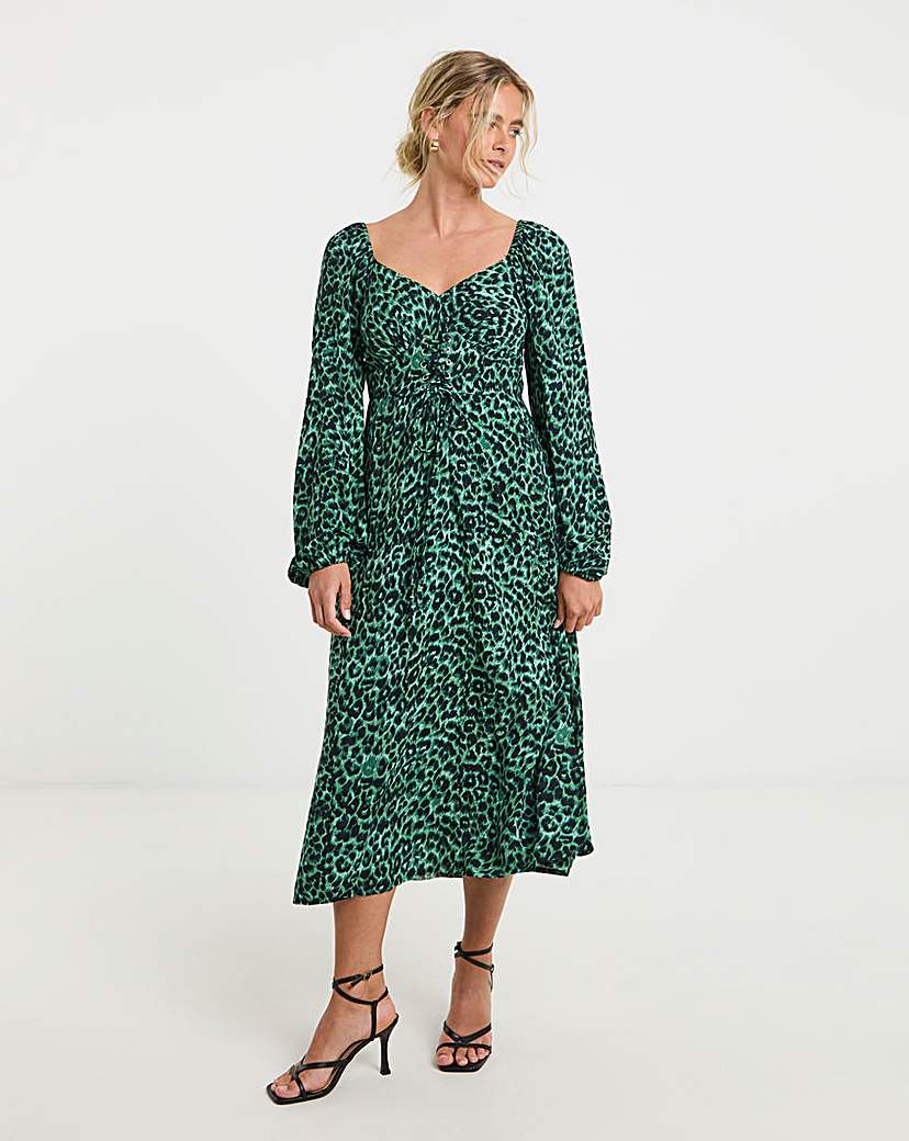 Animal Print Corset Detail Midi Dress