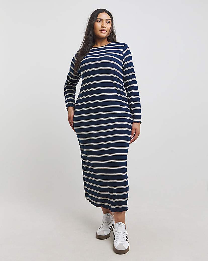 Simply Be - Women's Blue Stripe Ribbed T-Shirt Dress - Size 20 - Blue stripe - 60% Polyester 32% Viscose 8% Elastane