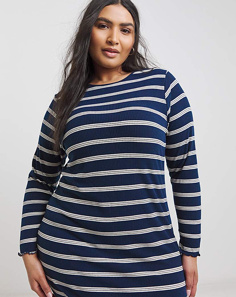 Blue Stripe Ribbed T-Shirt Dress