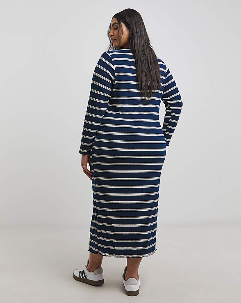 Blue Stripe Ribbed T-Shirt Dress