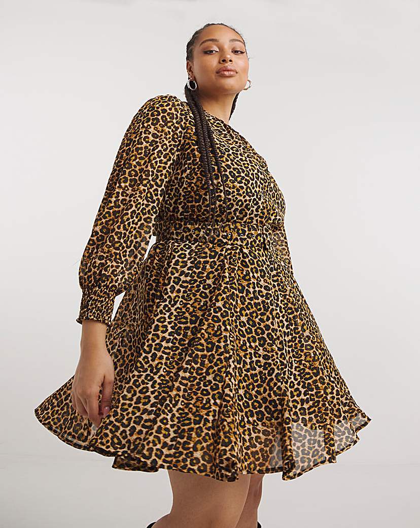 Leopard Print Georgette Belted Skater