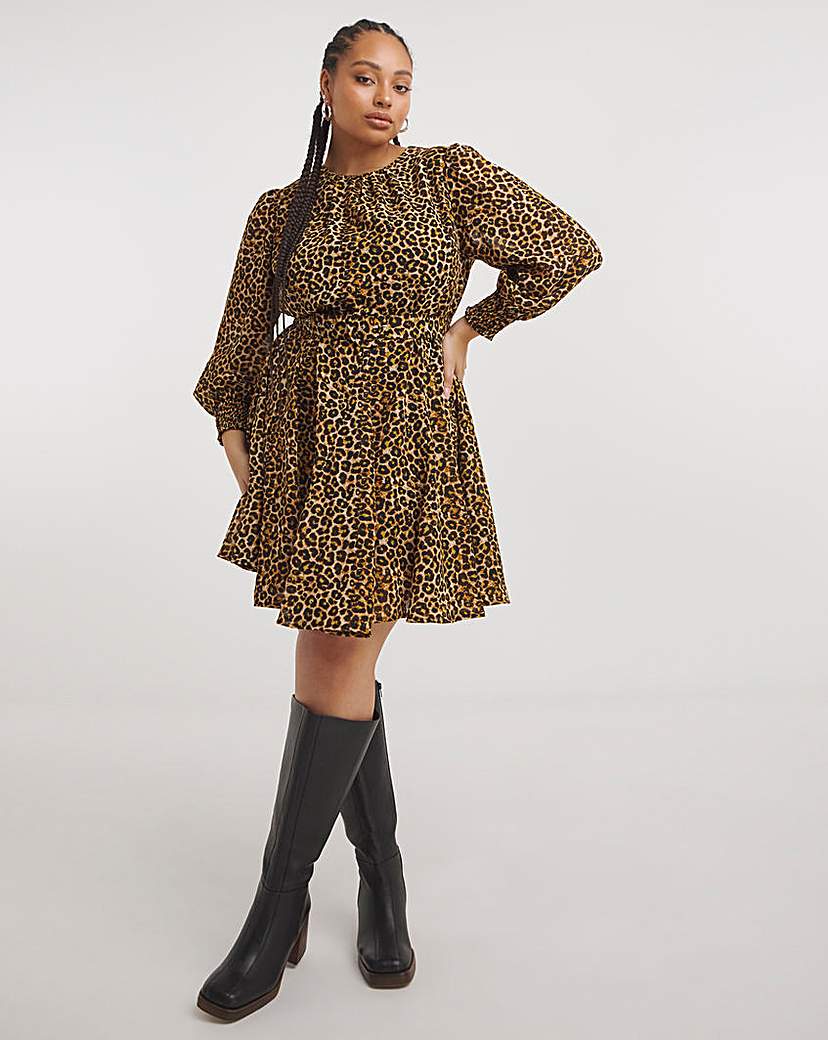 Leopard Print Georgette Belted Skater