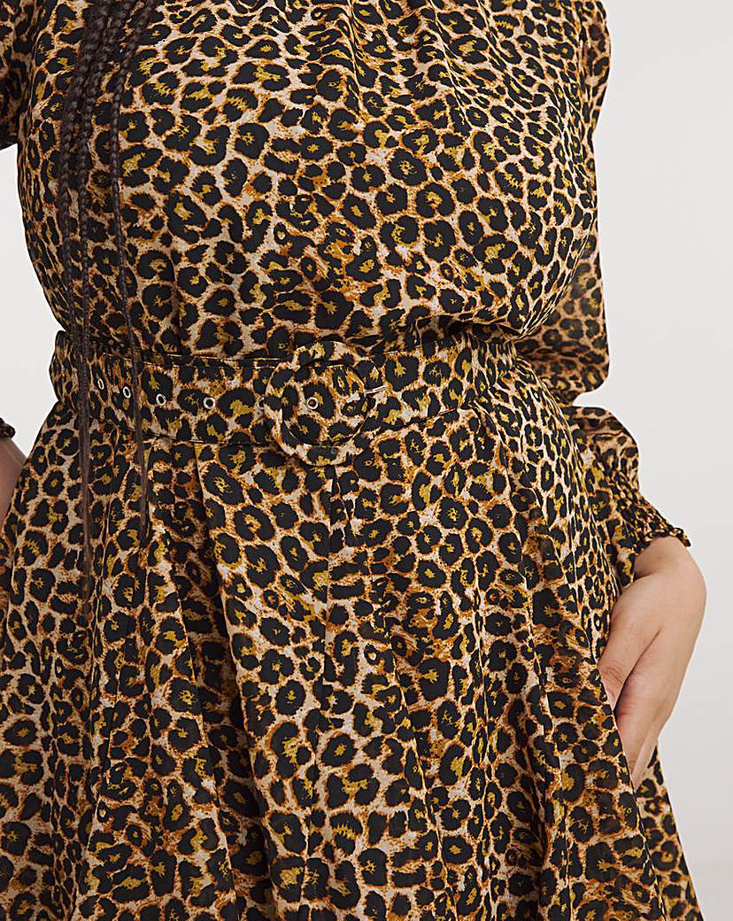Leopard Print Georgette Belted Skater