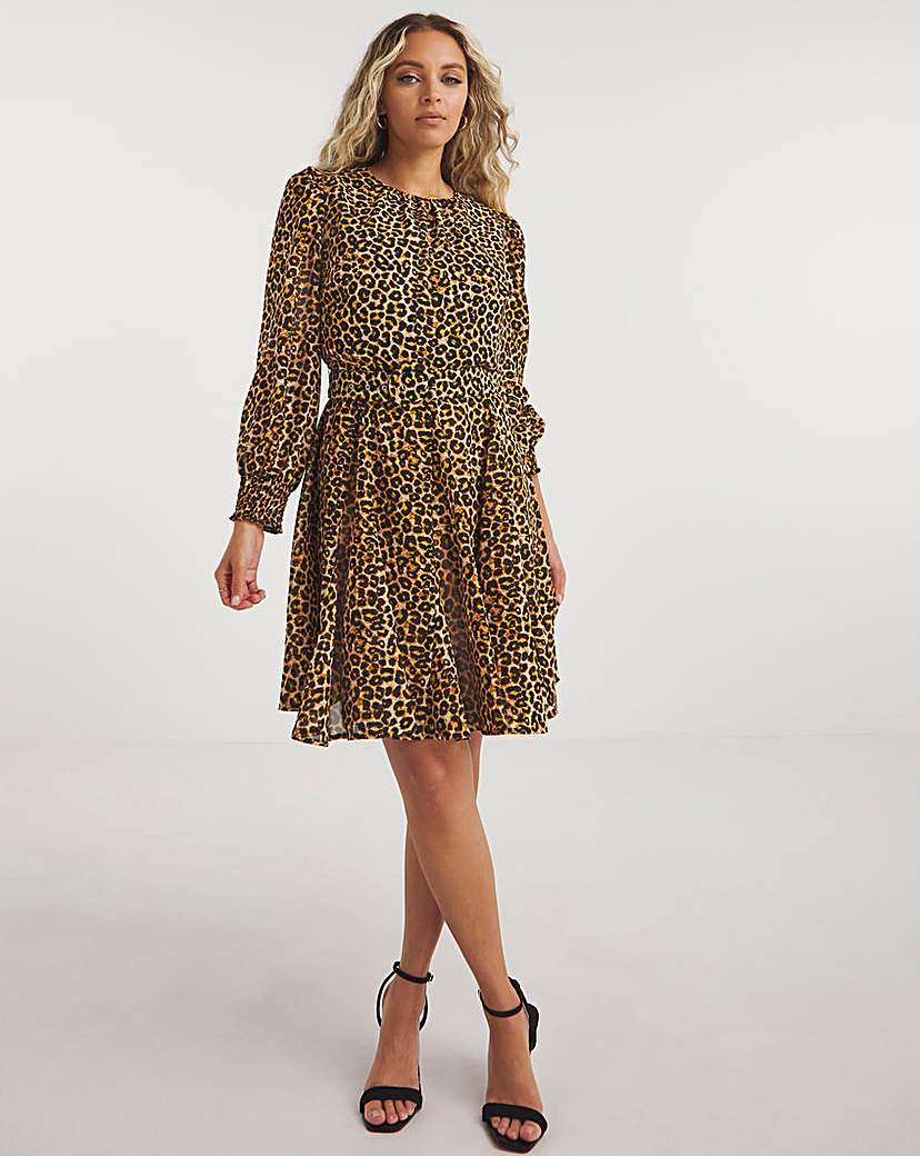 Leopard Print Georgette Belted Skater