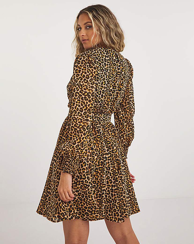 Leopard Print Georgette Belted Skater