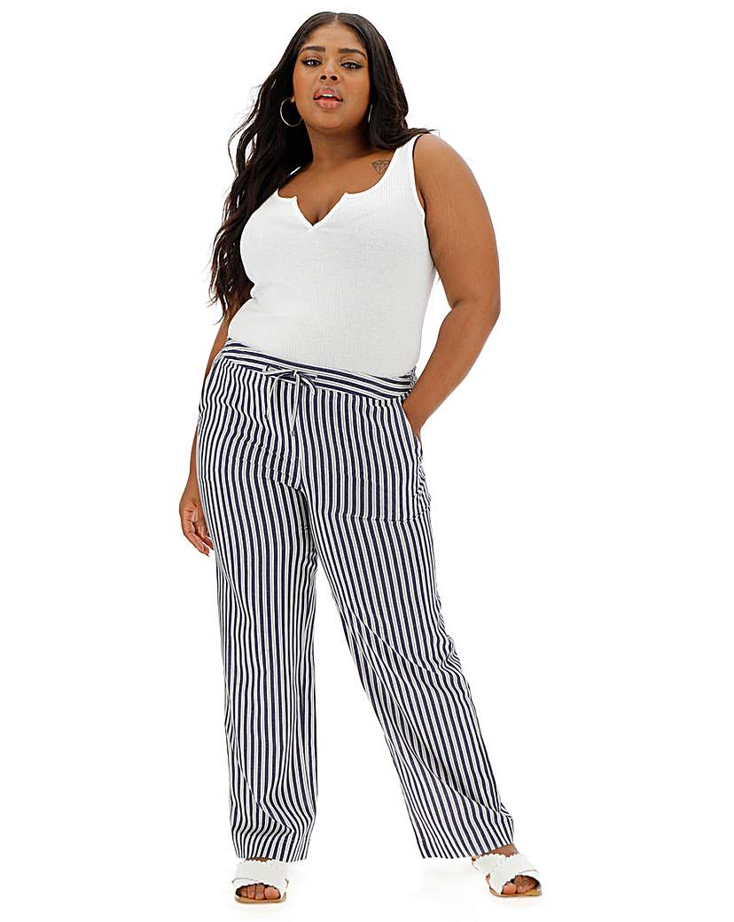 Image of Extra Short Stripe Linen Mix Trousers