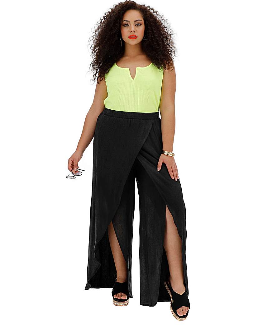 Image of Crinkle Split Wrap Wide Leg Trousers