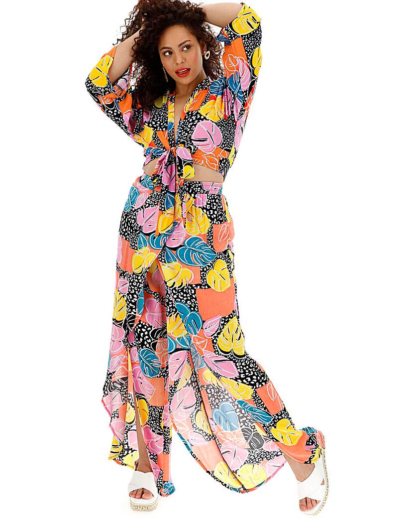 Image of Floral Crinkle Wrap Wide Leg Trousers