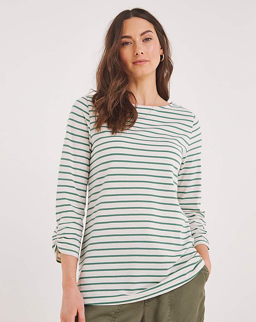 Julipa Ruched Sleeve Boat Neck T-Shirt