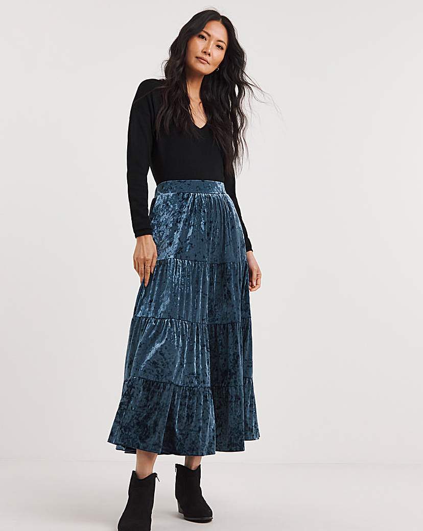 Julipa Crushed Velvet Tiered Maxi Skirt