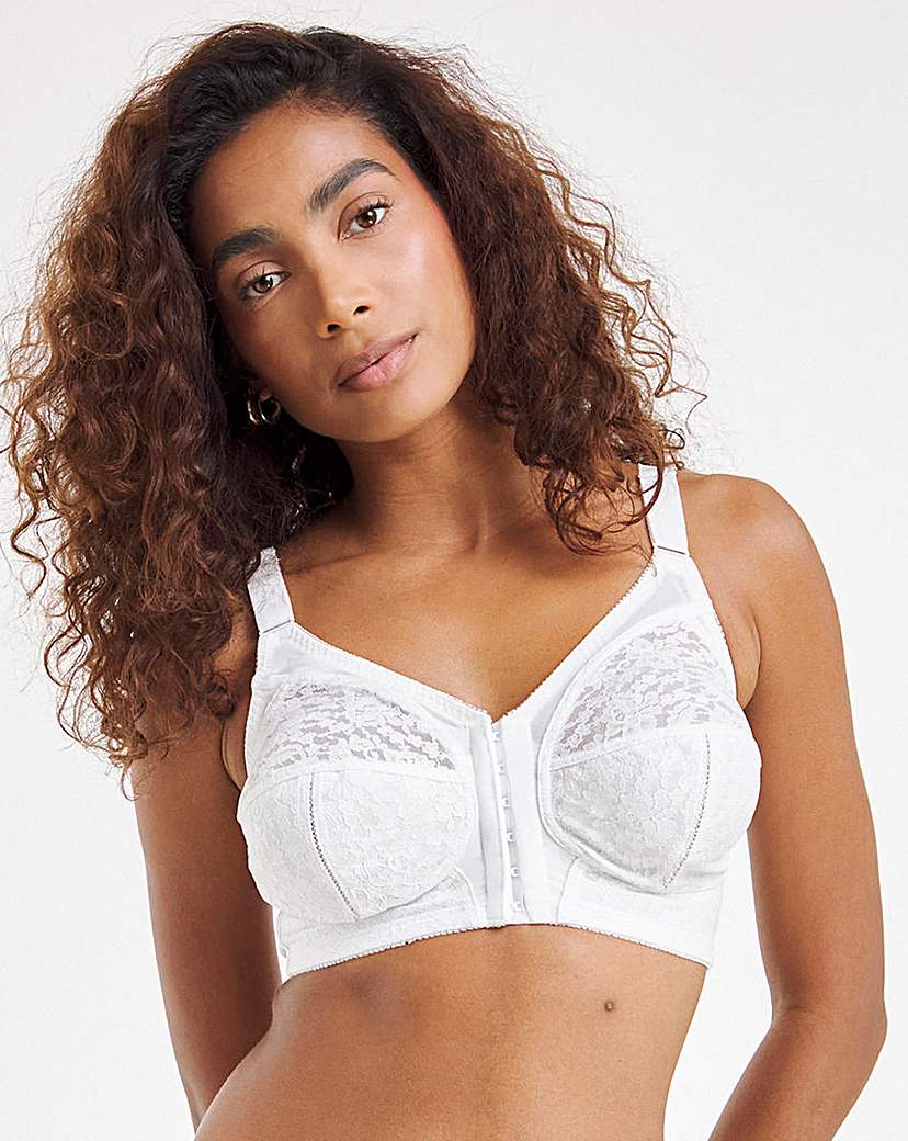 Dotty Front Fastening White Midi Bra